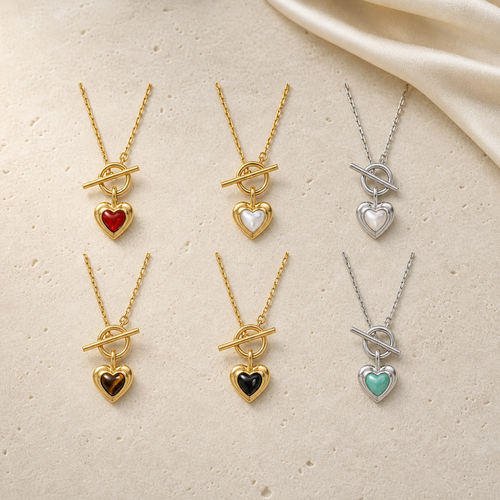 The Heart Within Necklace colour variants flat lay