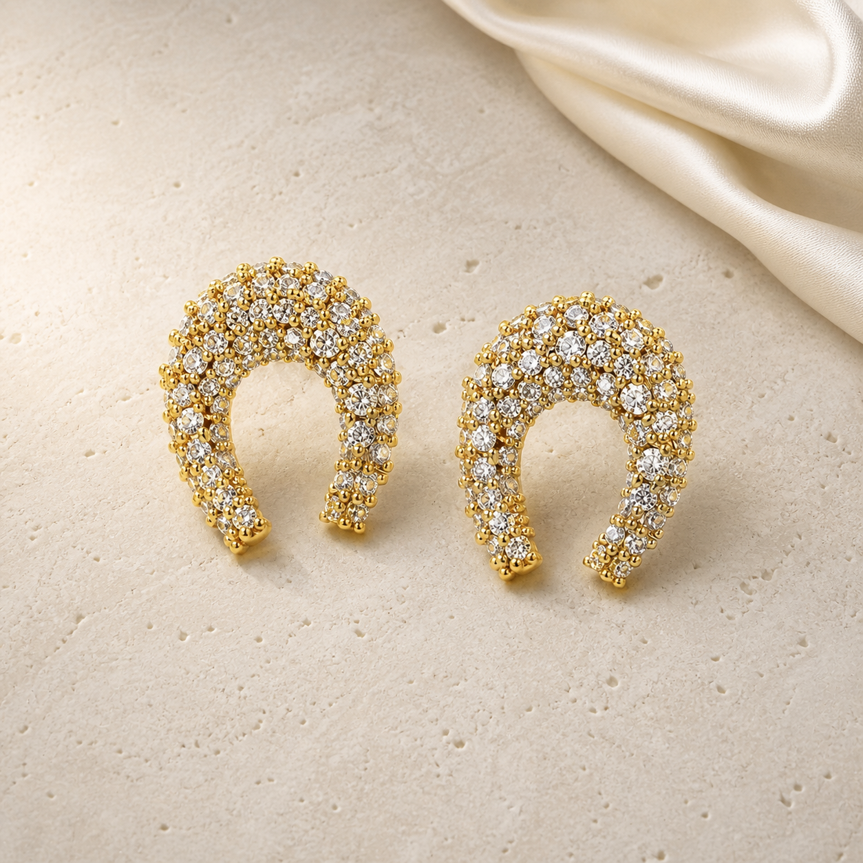 Ascend Halo Earrings gold pavé horseshoe hoops