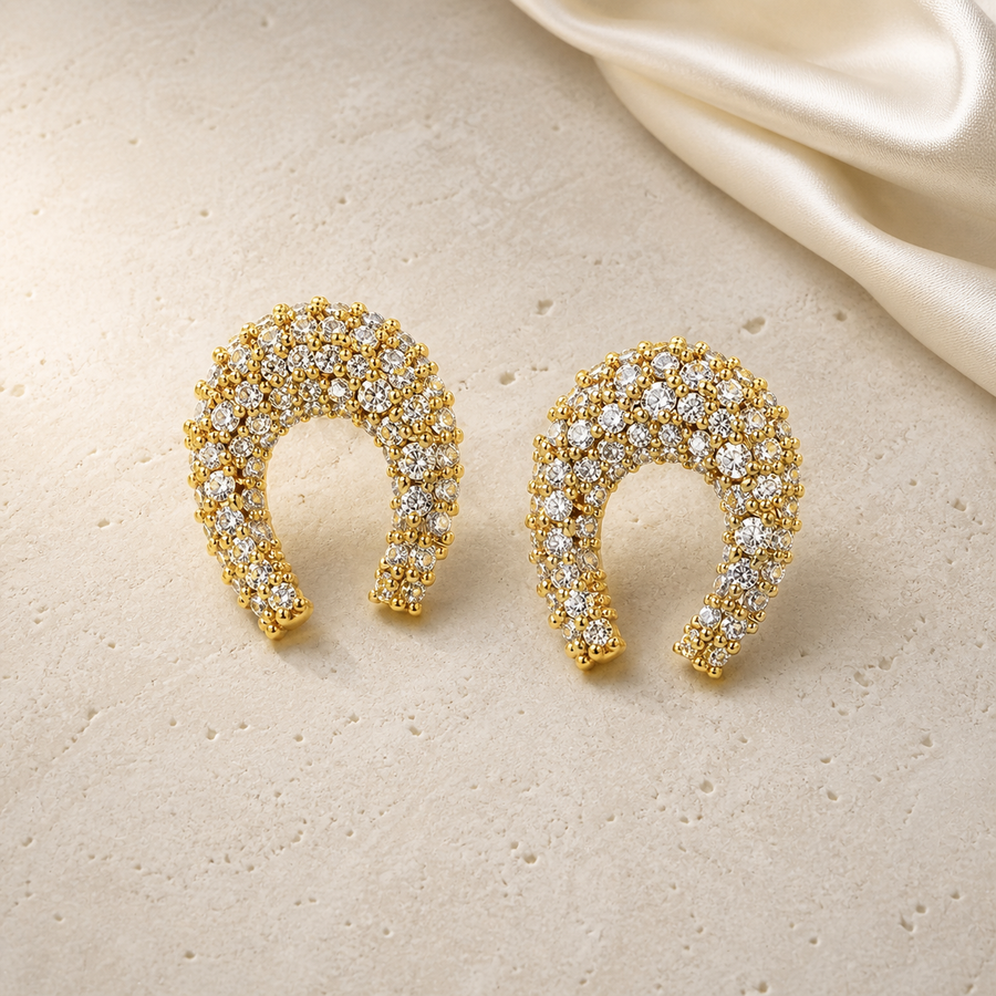 Ascend Halo Earrings gold pavé horseshoe hoops