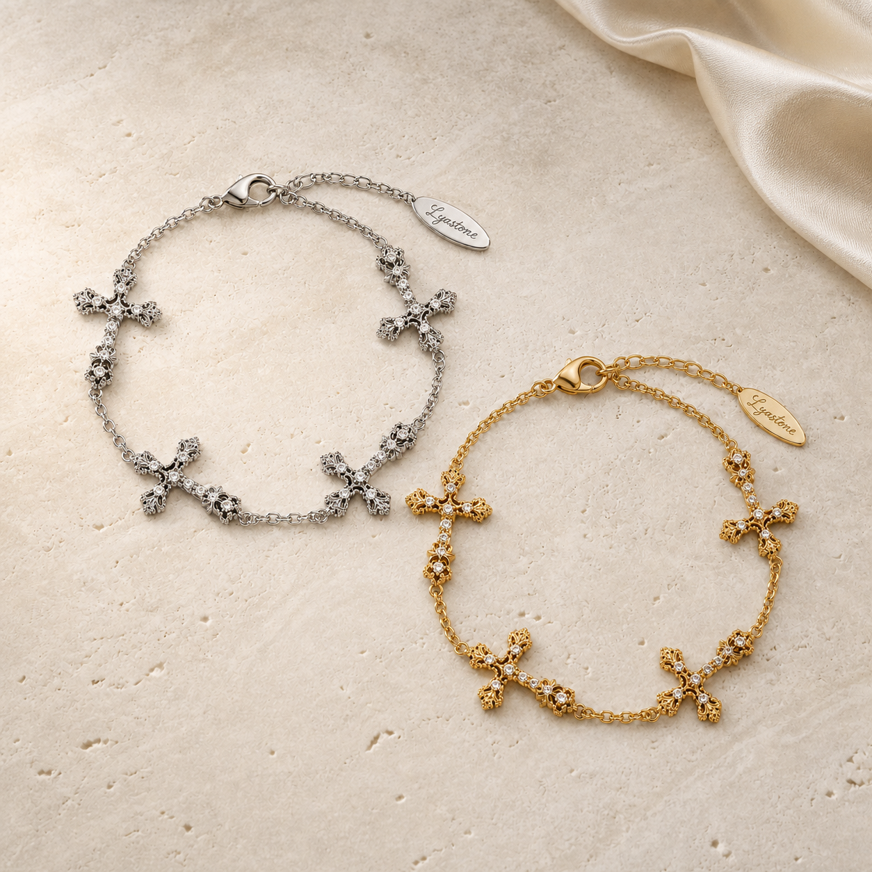 Vintage Relief Cross Bracelet gold and silver variants