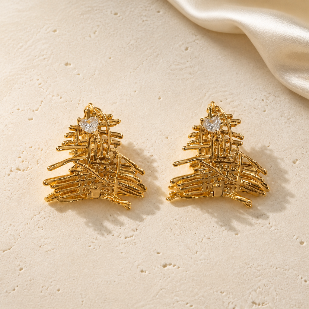 Irregular Woven Linen-Texture Hoop Earrings gold sculptural pair