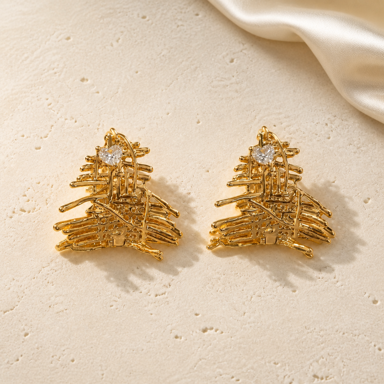 Irregular Woven Linen-Texture Hoop Earrings gold sculptural pair