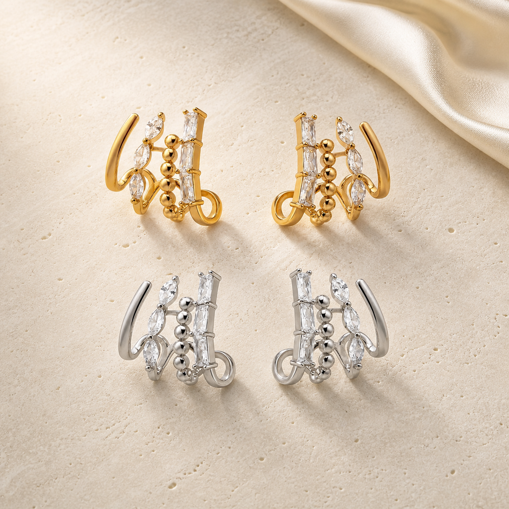 Irregular Zircon Metal Hoop Earrings gold and silver variants
