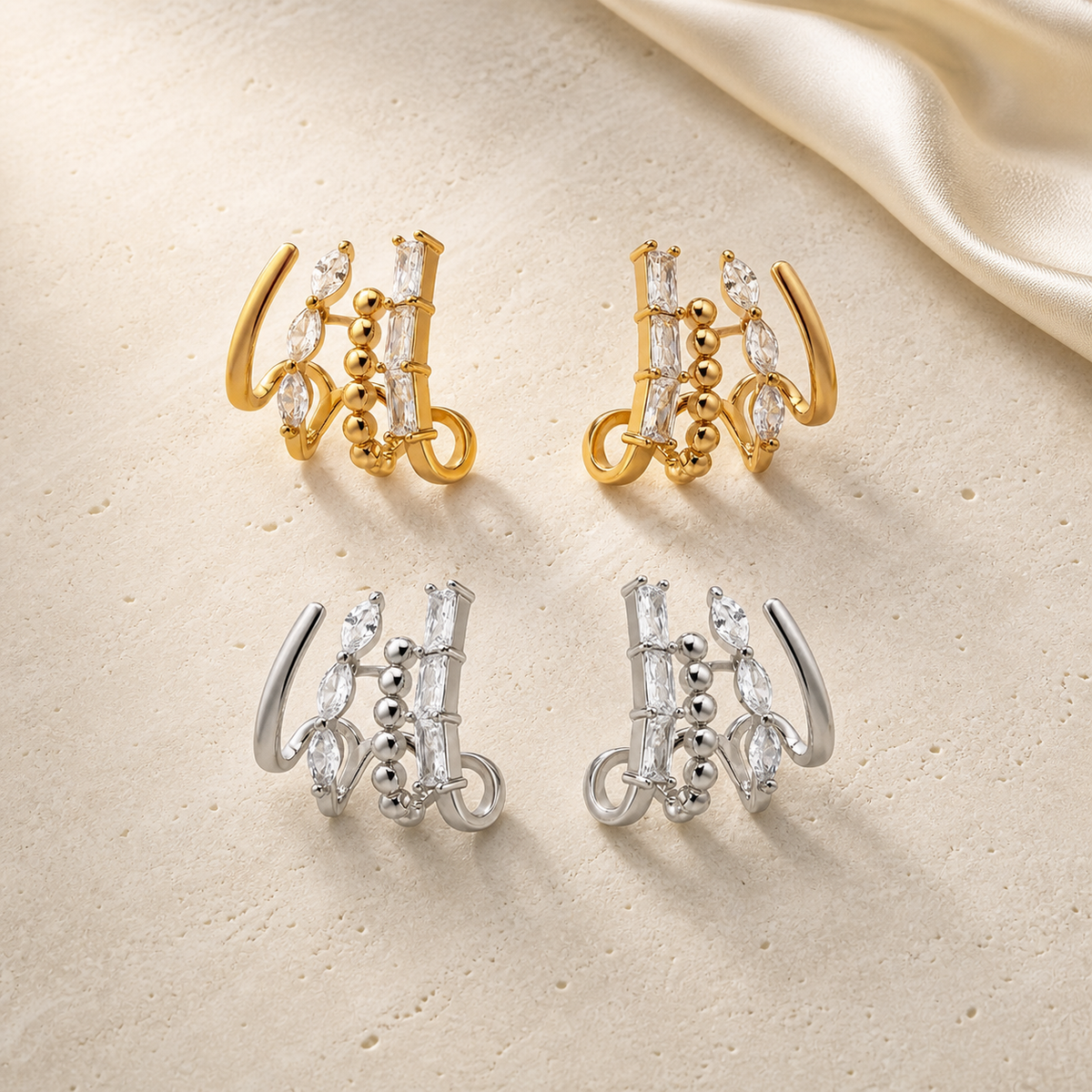 Irregular Zircon Metal Hoop Earrings gold and silver variants