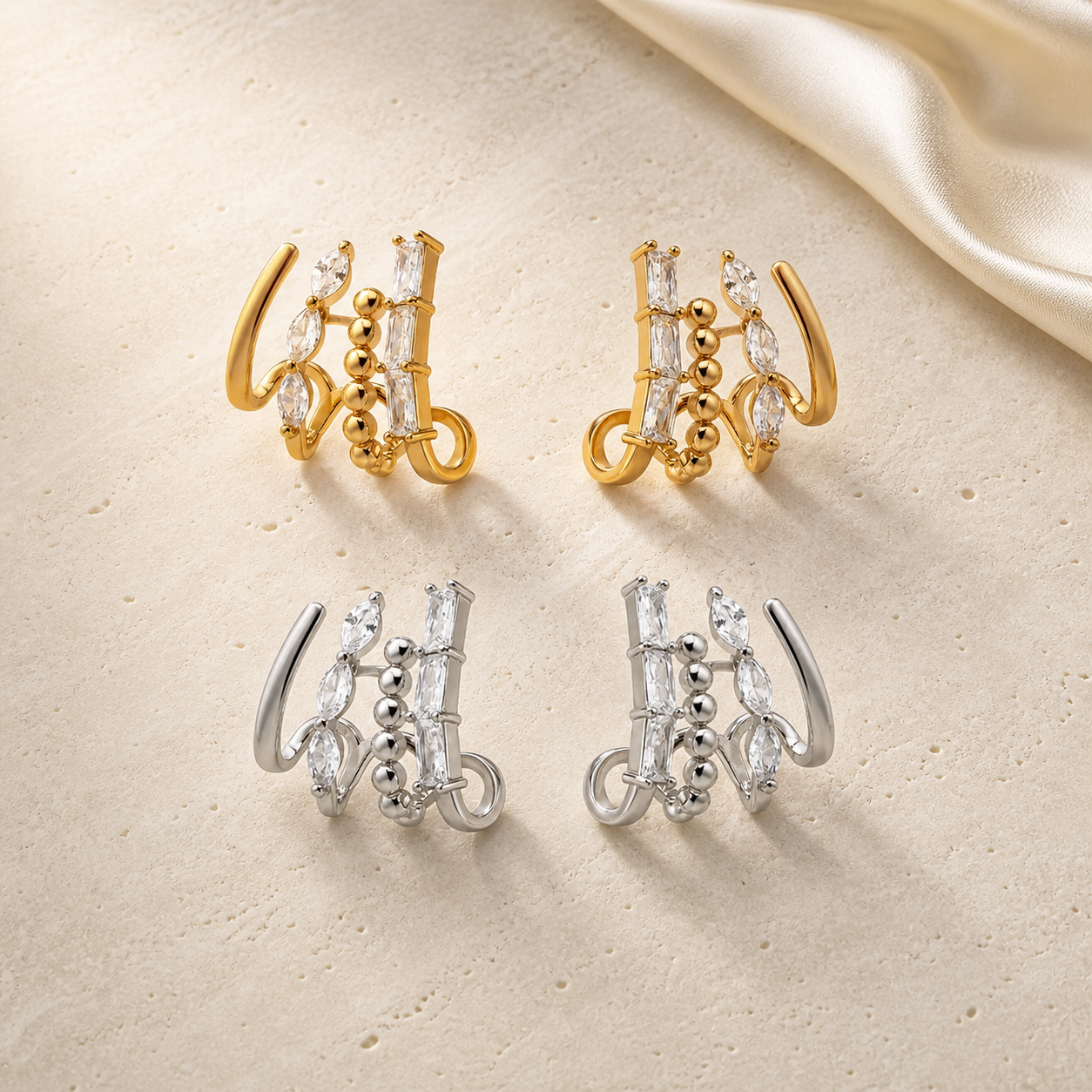 Irregular Zircon Metal Hoop Earrings gold and silver variants