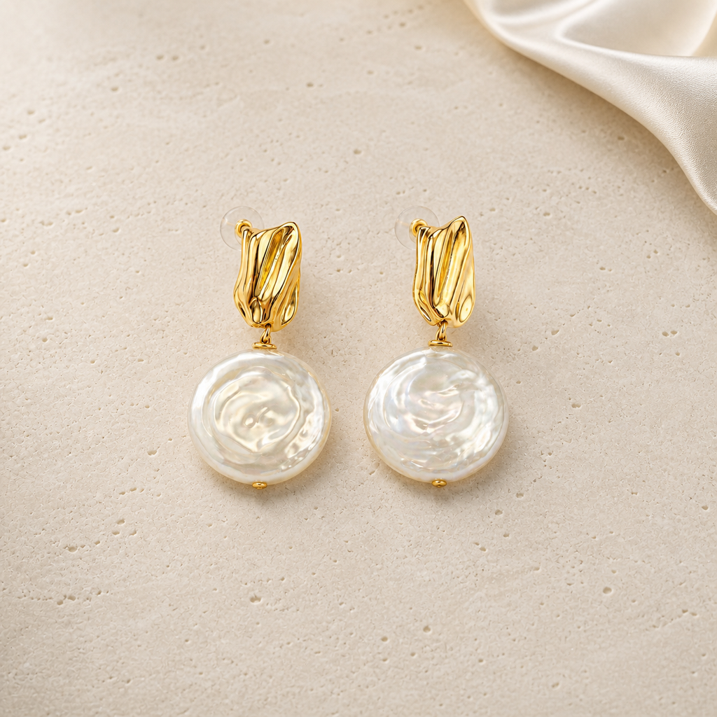 Roman Holiday Earrings on warm ivory travertine