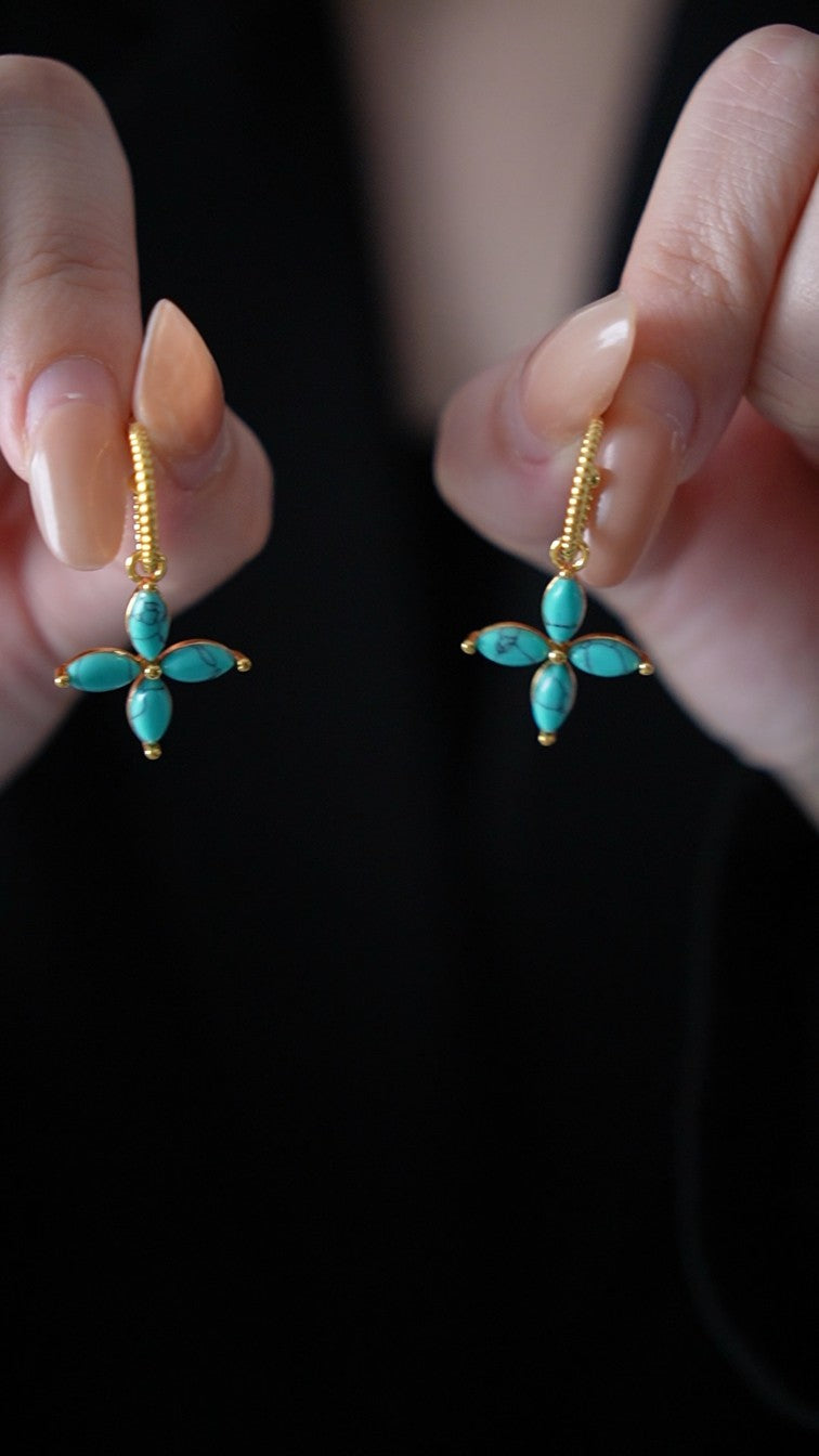 18K gold plated clover stone earrings