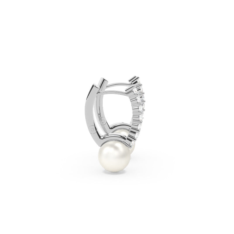 18K white gold pearl hoop earrings