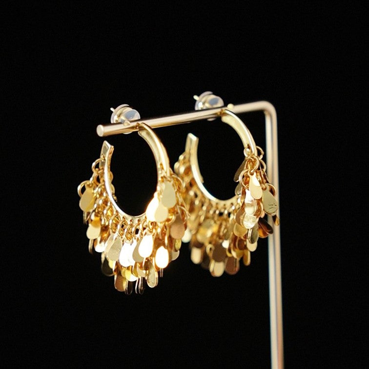 22K gold plated dangle hoop earrings
