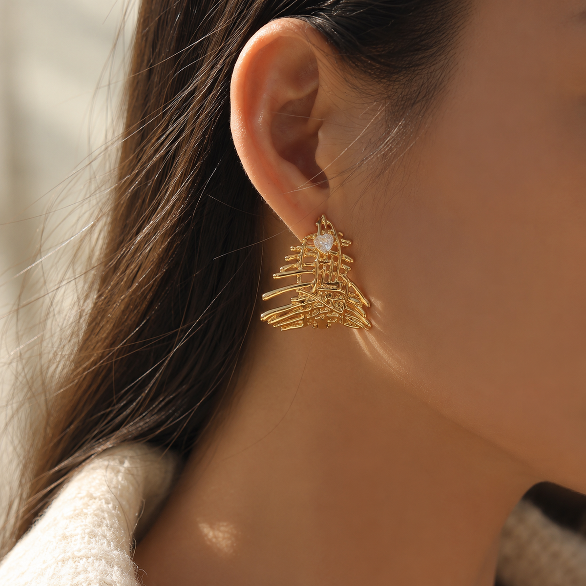 Irregular Woven Linen-Texture Hoop Earrings