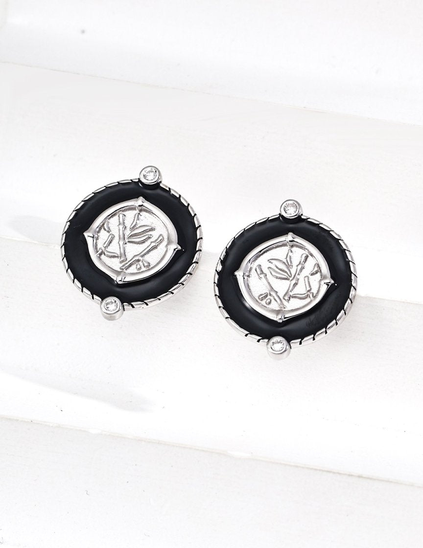 Black glaze zirconia earrings