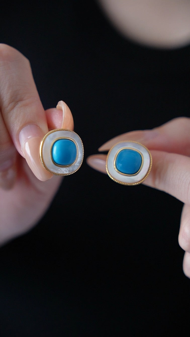 Brass tiger eye earrings with enamel