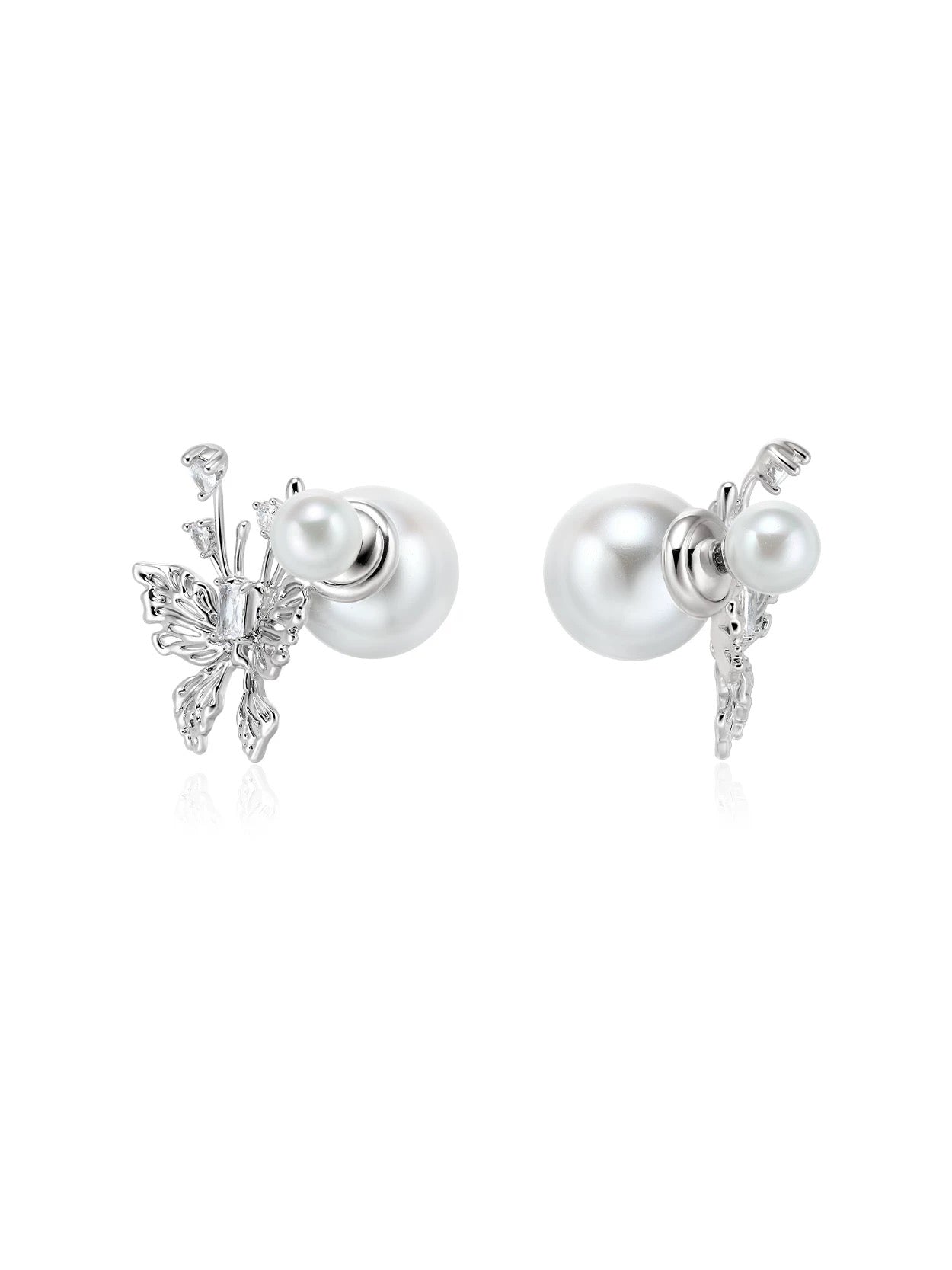 Butterfly pearl stud earrings