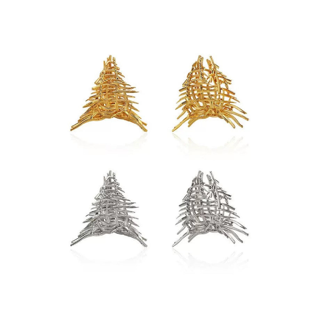 Irregular Woven Linen-Texture Hoop Earrings