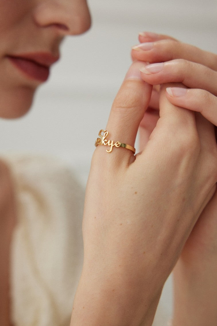 Custom gold name ring
