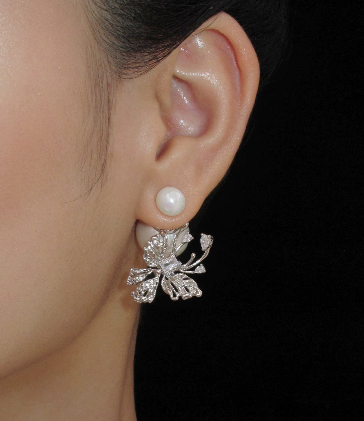 Delicate butterfly pearl earrings