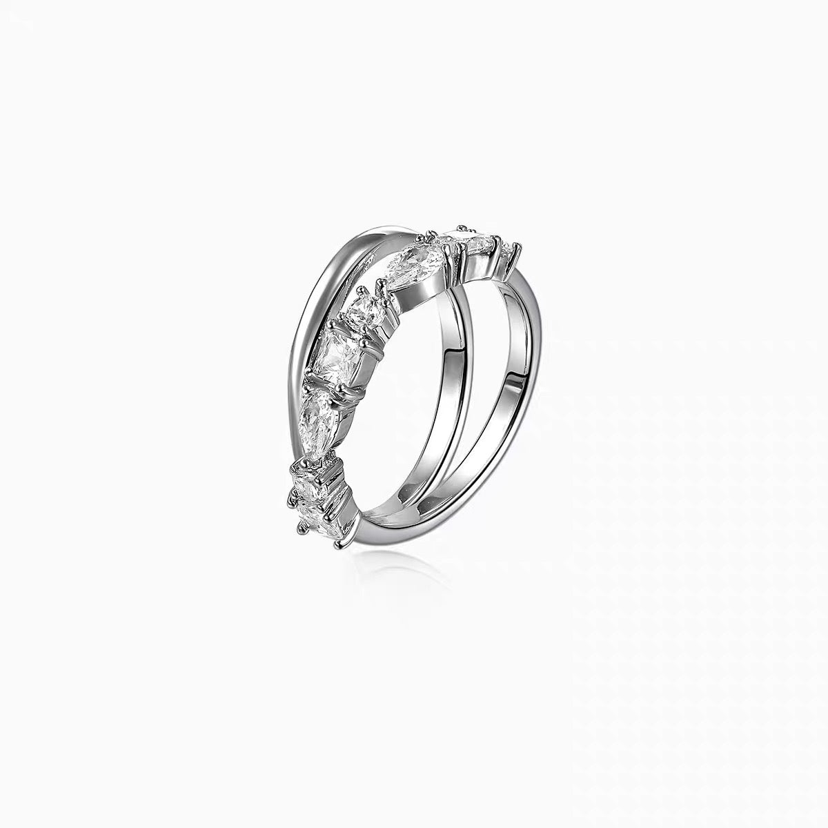 Double-layer zircon ring in silver tone