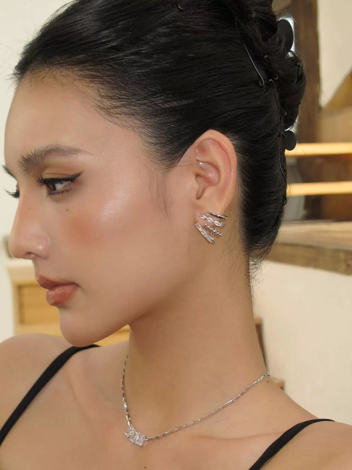 Elegant irregular zircon hoop earrings