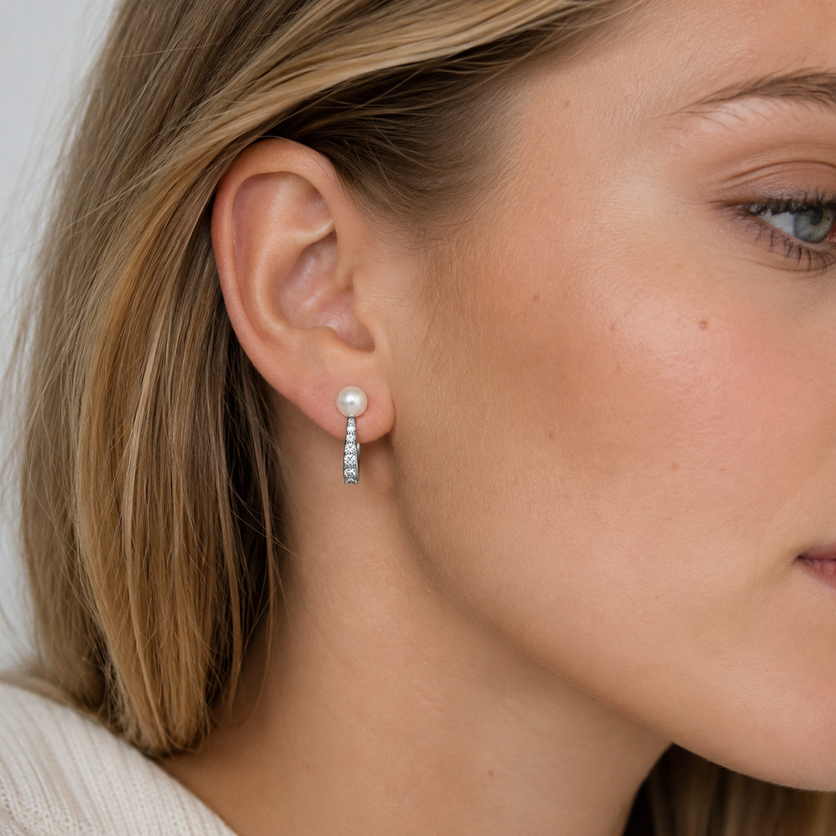 Lumiere Pearl Earrings pearl and zircon drop earring close-up