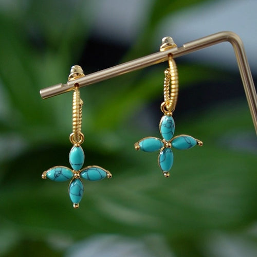 Four-leaf clover natural stone earrings