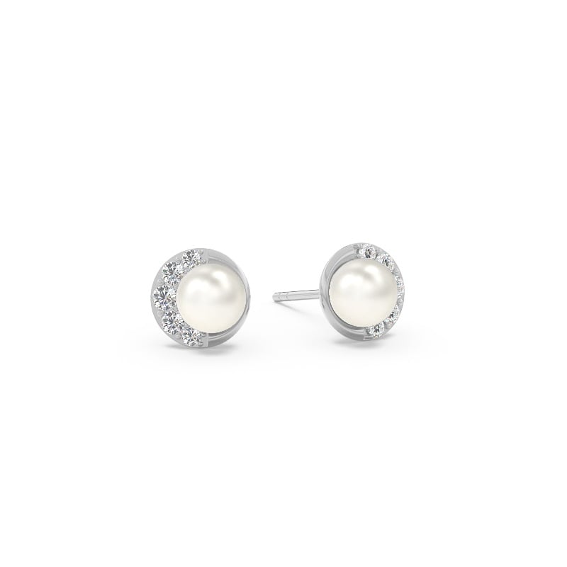 Freshwater pearl crescent diamond earrings