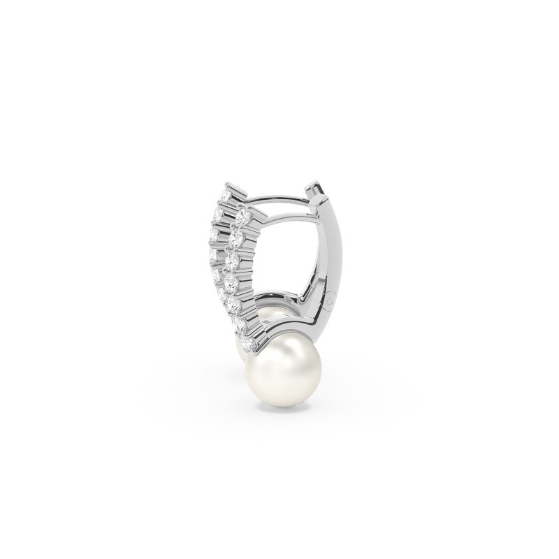 Freshwater pearl hoop earrings with diamonds