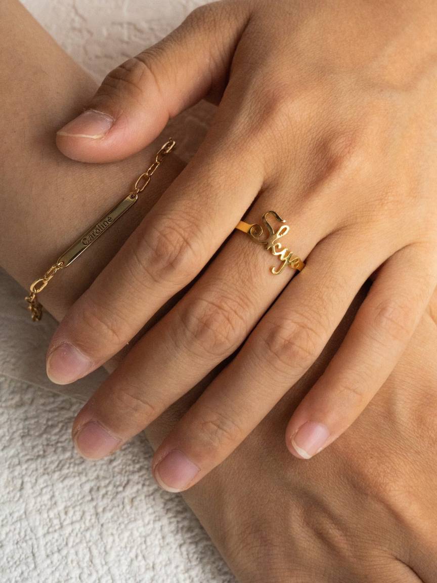 Gold custom letter ring