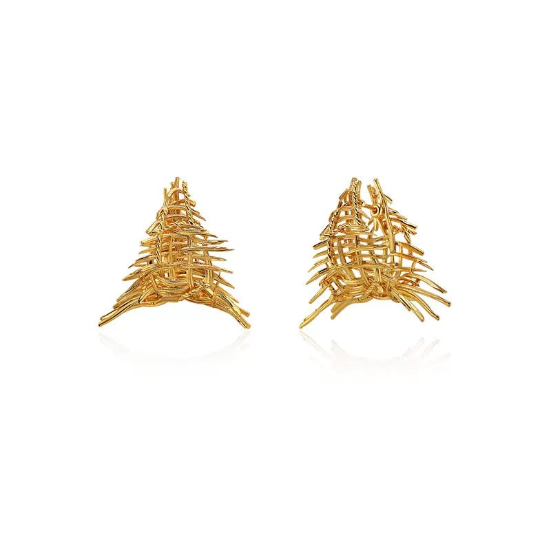 Gold plated woven texture hoop earrings