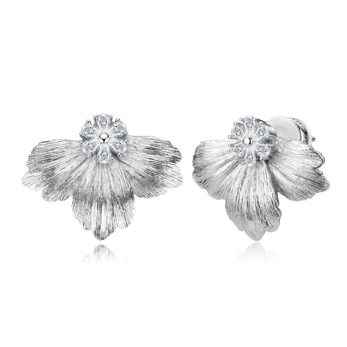 Graceful floral leaf earrings with white zircon