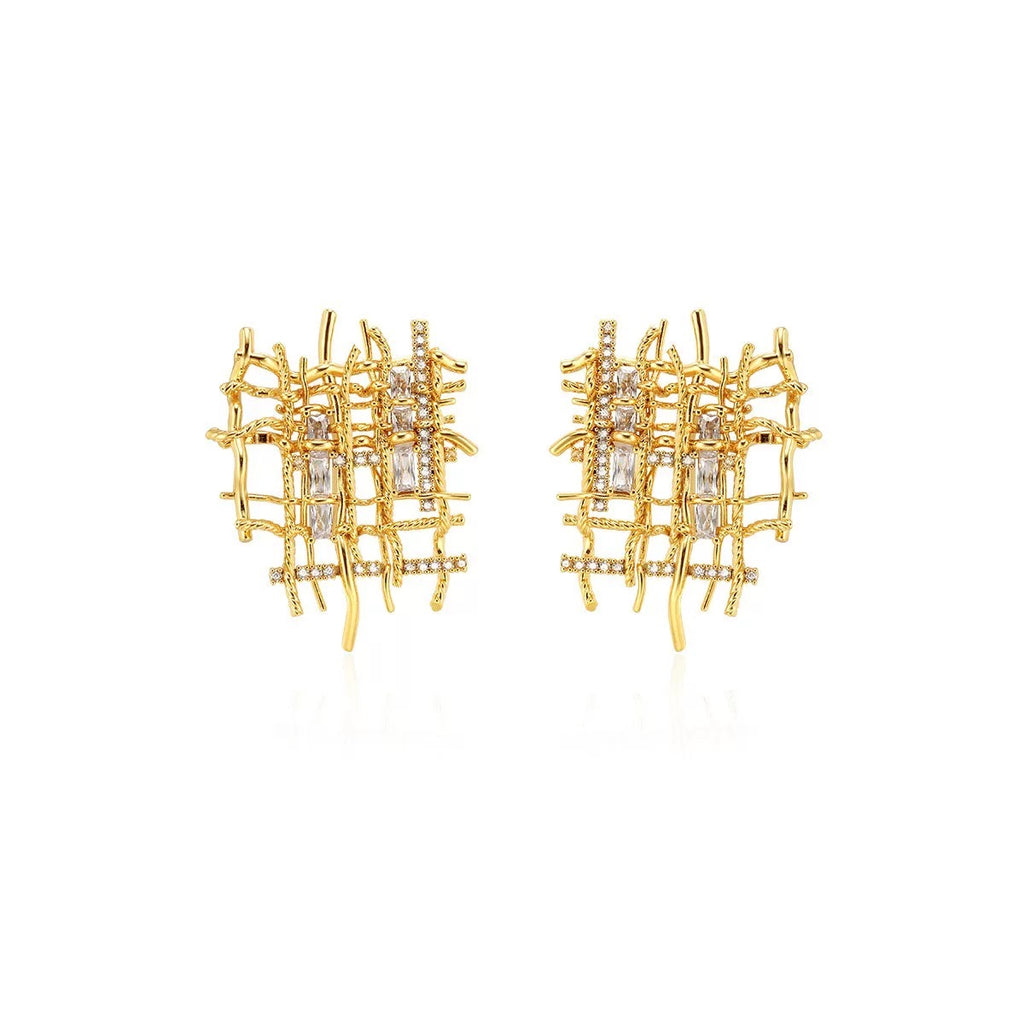 Handwoven asymmetric stud earrings
