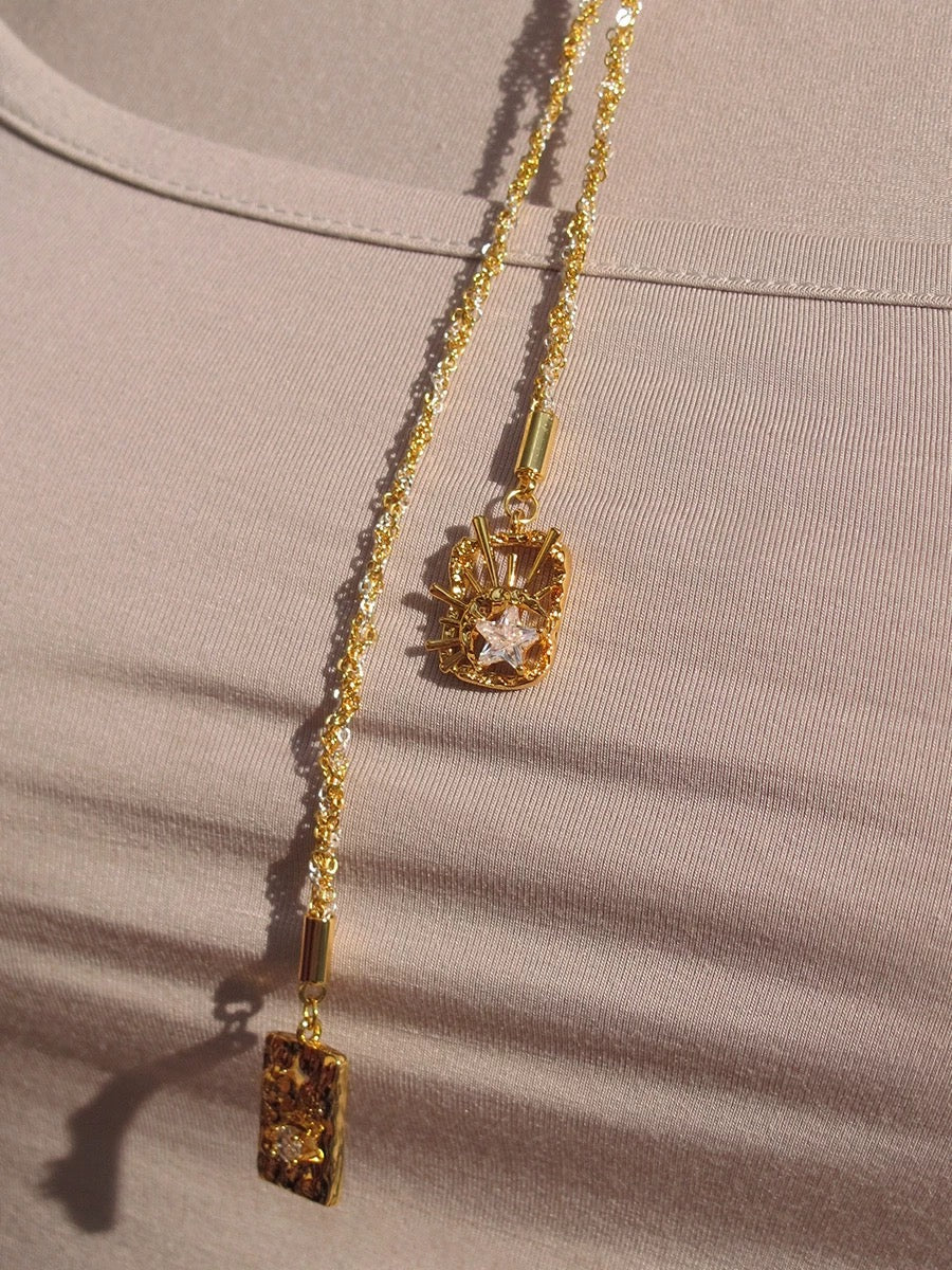 Handwoven chain square pendant necklace