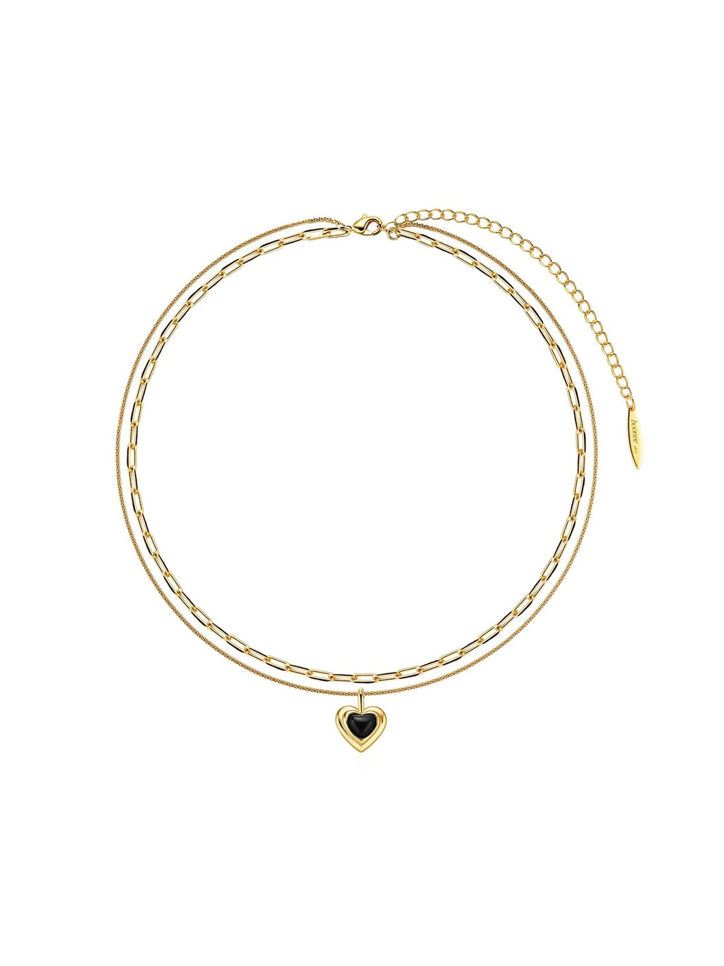 Heart black agate double-layer layered necklace