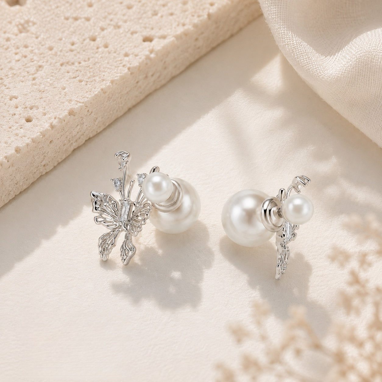 Delicate Butterfly & Pearl Studs