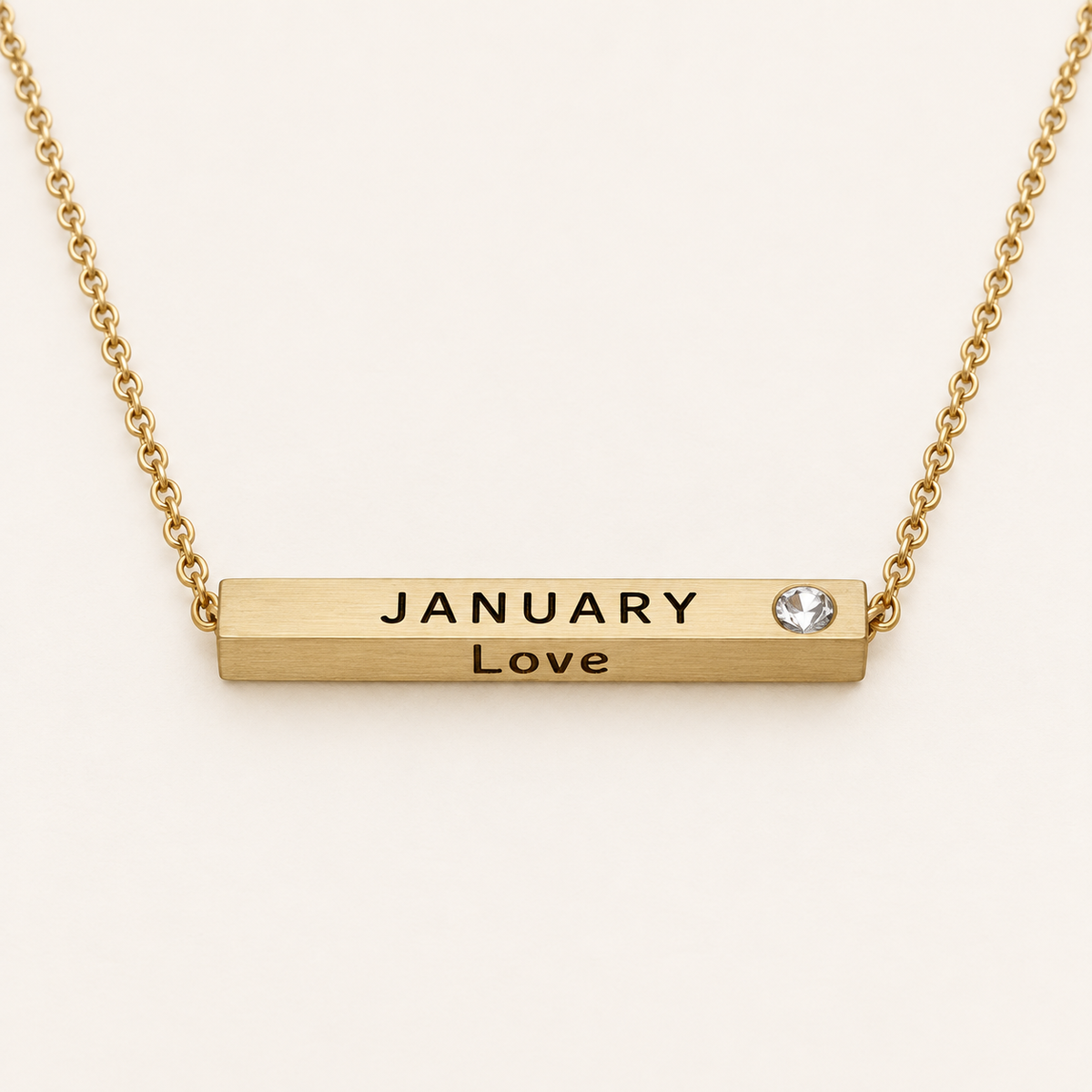 January Month of Love gold bar necklace by Lyastone