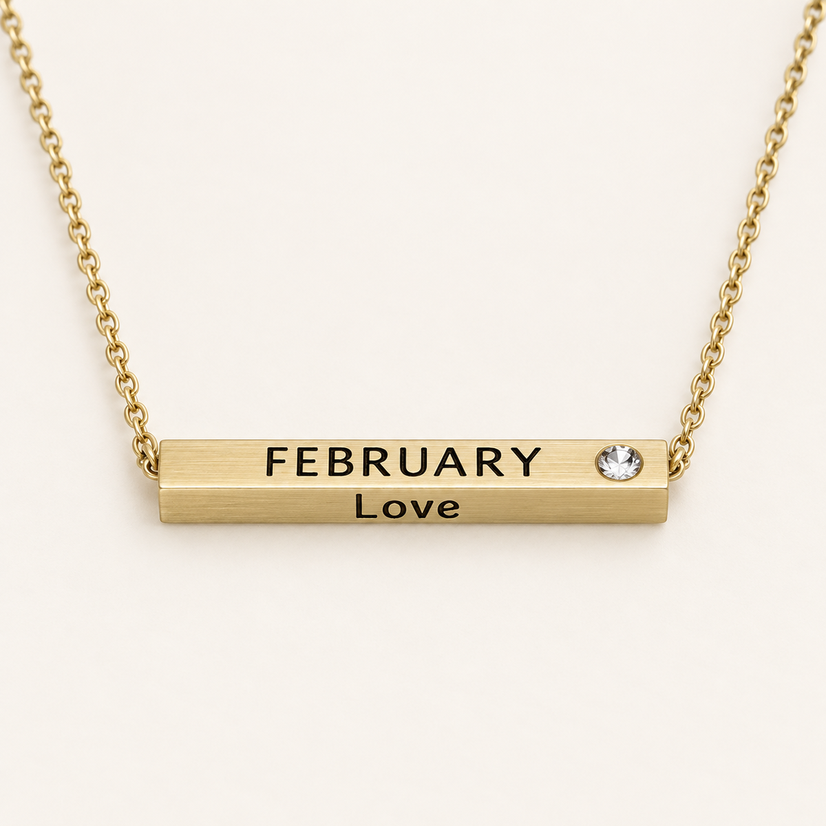 February Month of Love gold bar necklace by Lyastone