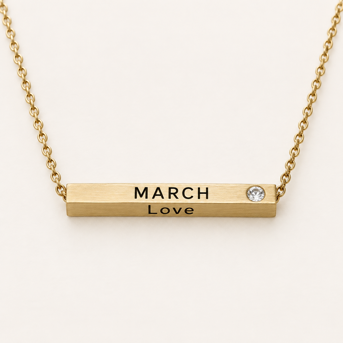 March Month of Love gold bar necklace by Lyastone