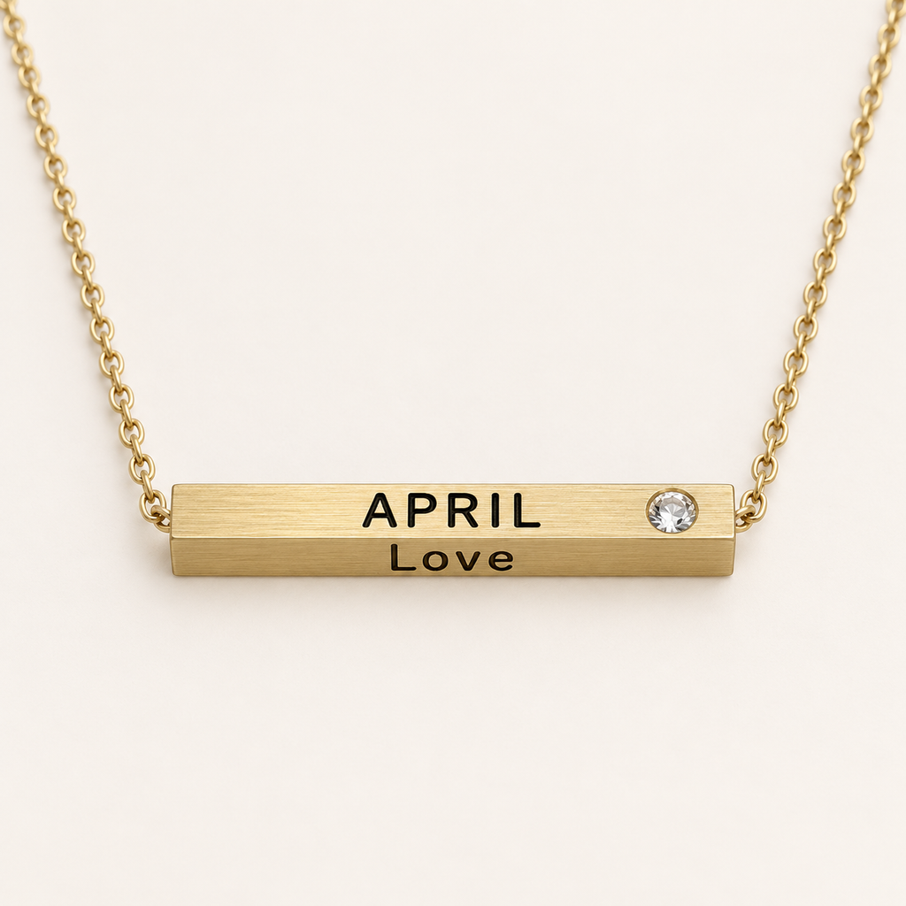 April Month of Love gold bar necklace by Lyastone
