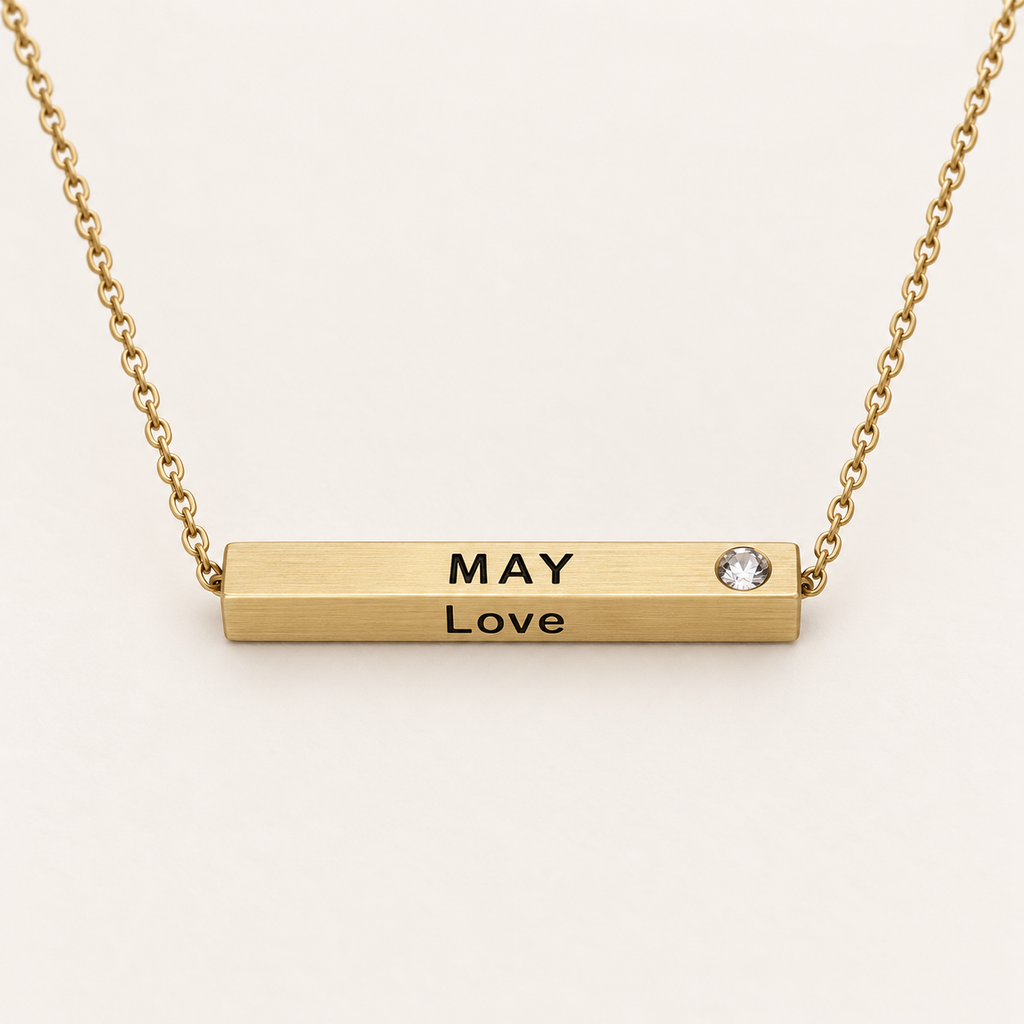 May Month of Love gold bar necklace by Lyastone
