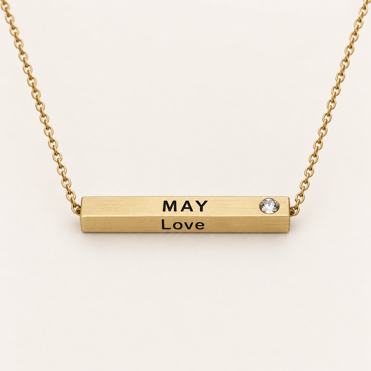 May Month of Love gold bar necklace by Lyastone