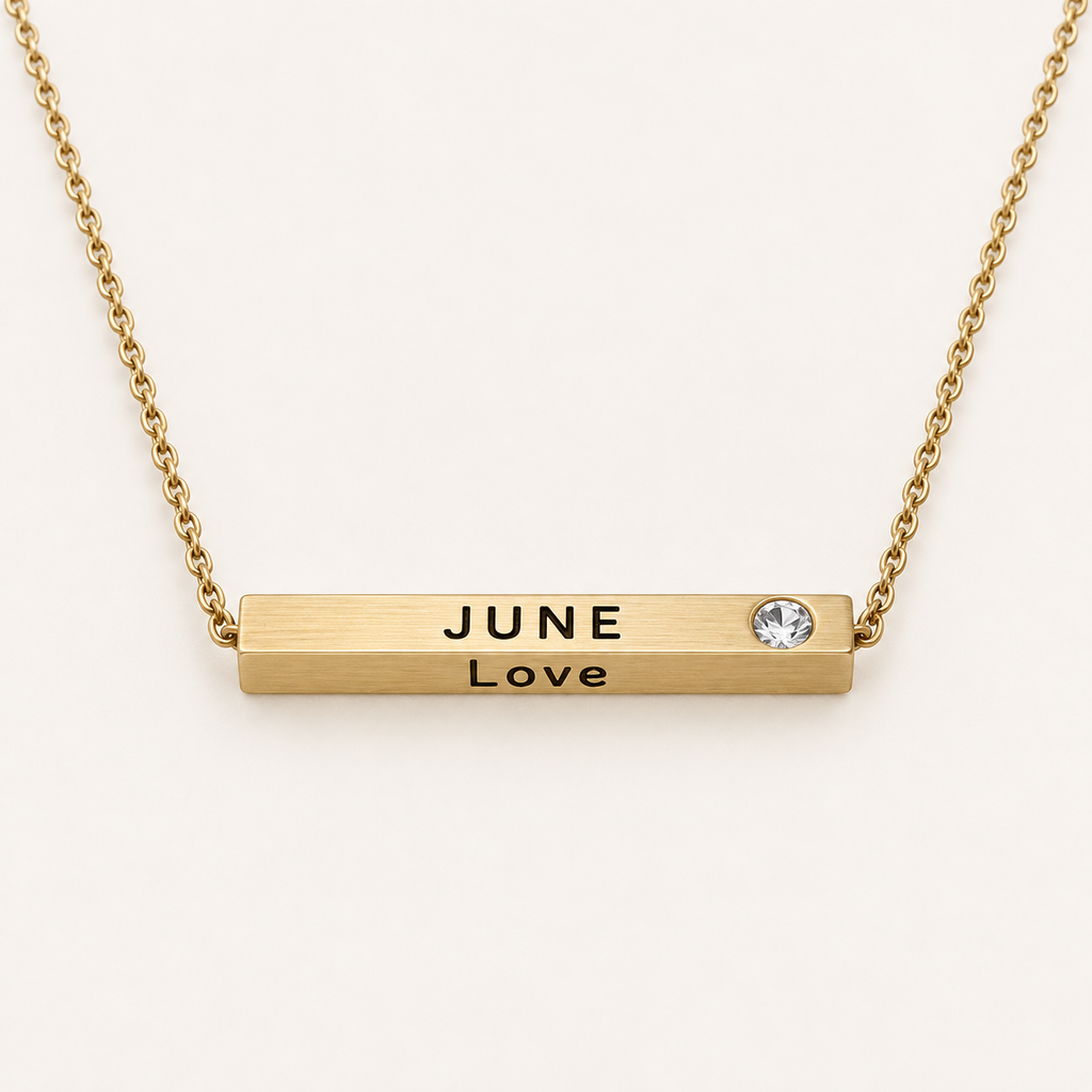 June Month of Love gold bar necklace by Lyastone