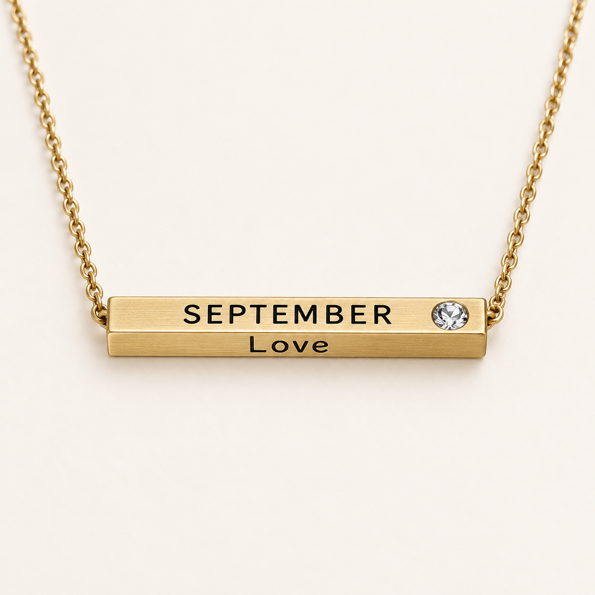 September Month of Love gold bar necklace by Lyastone