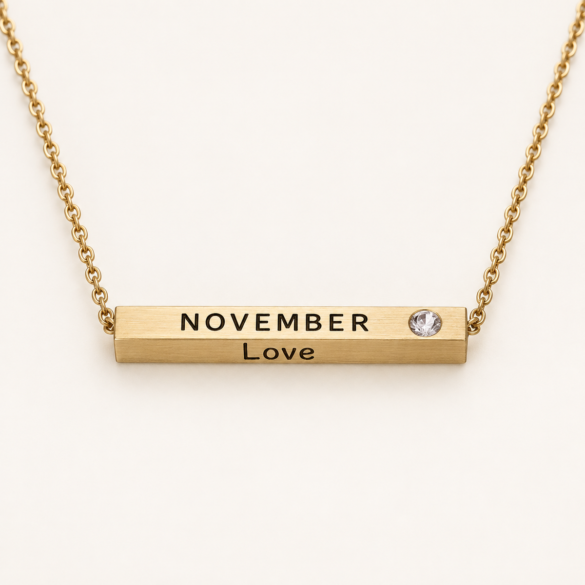 October Month of Love gold bar necklace by Lyastone