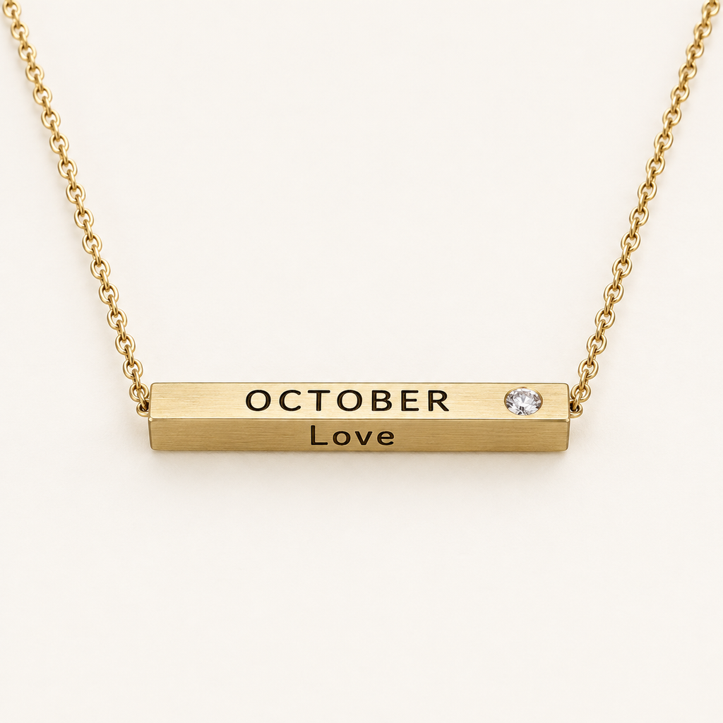 December Month of Love gold bar necklace by Lyastone