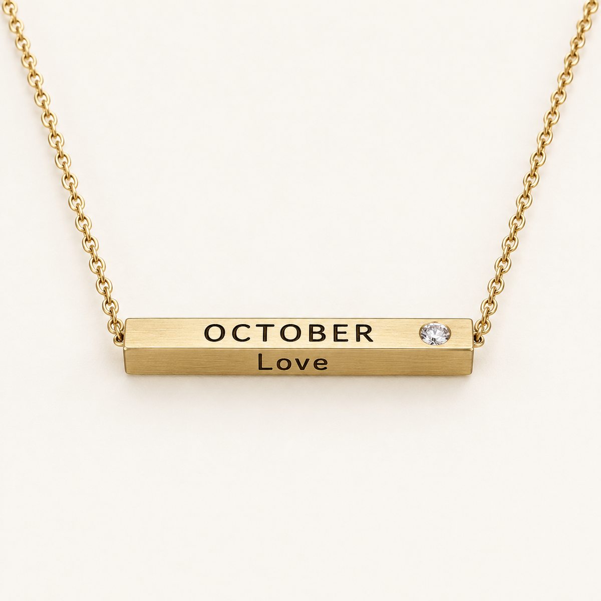 December Month of Love gold bar necklace by Lyastone