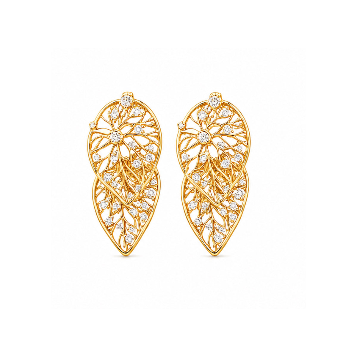Hollow Zircon Leaf Earrings