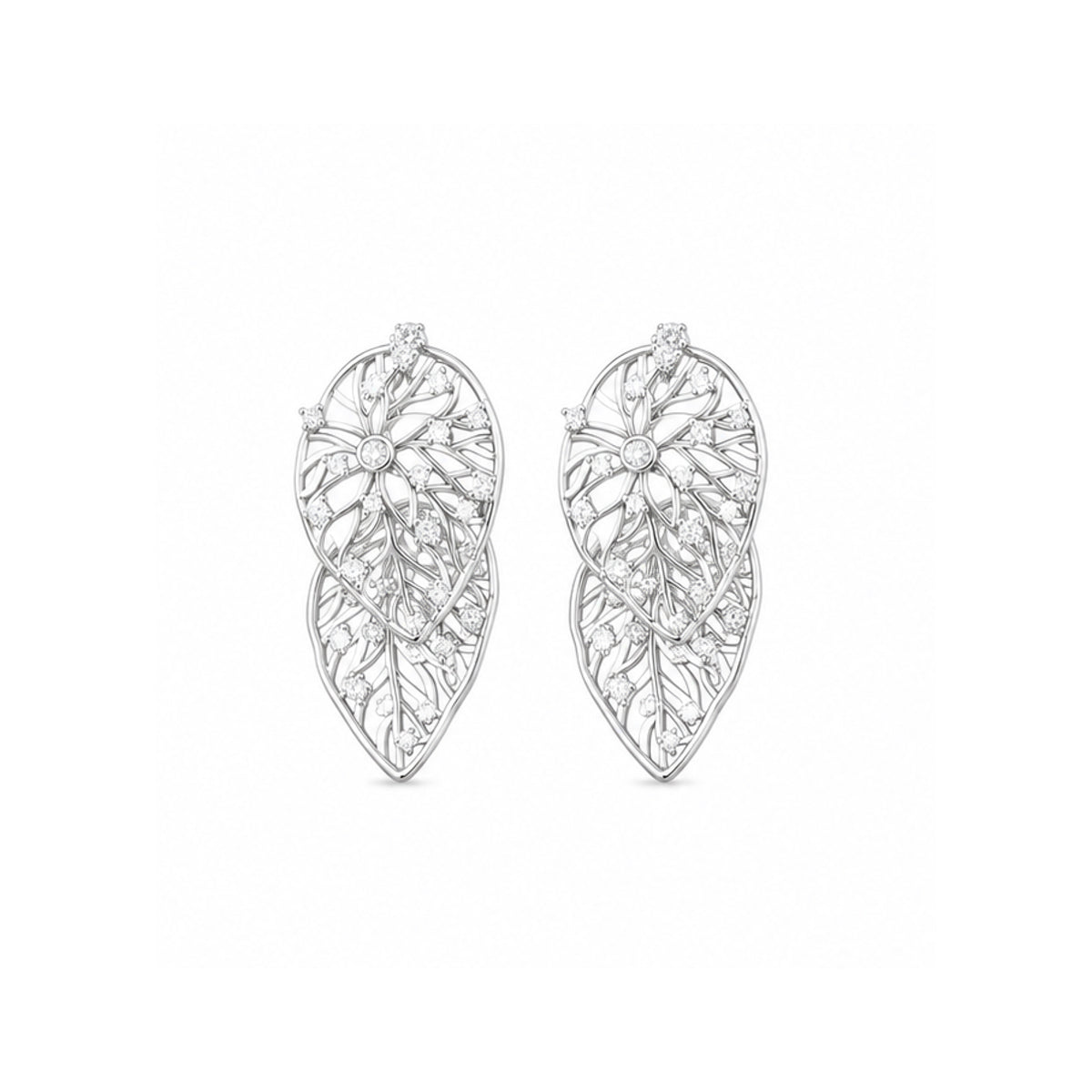Hollow Zircon Leaf Earrings side detail