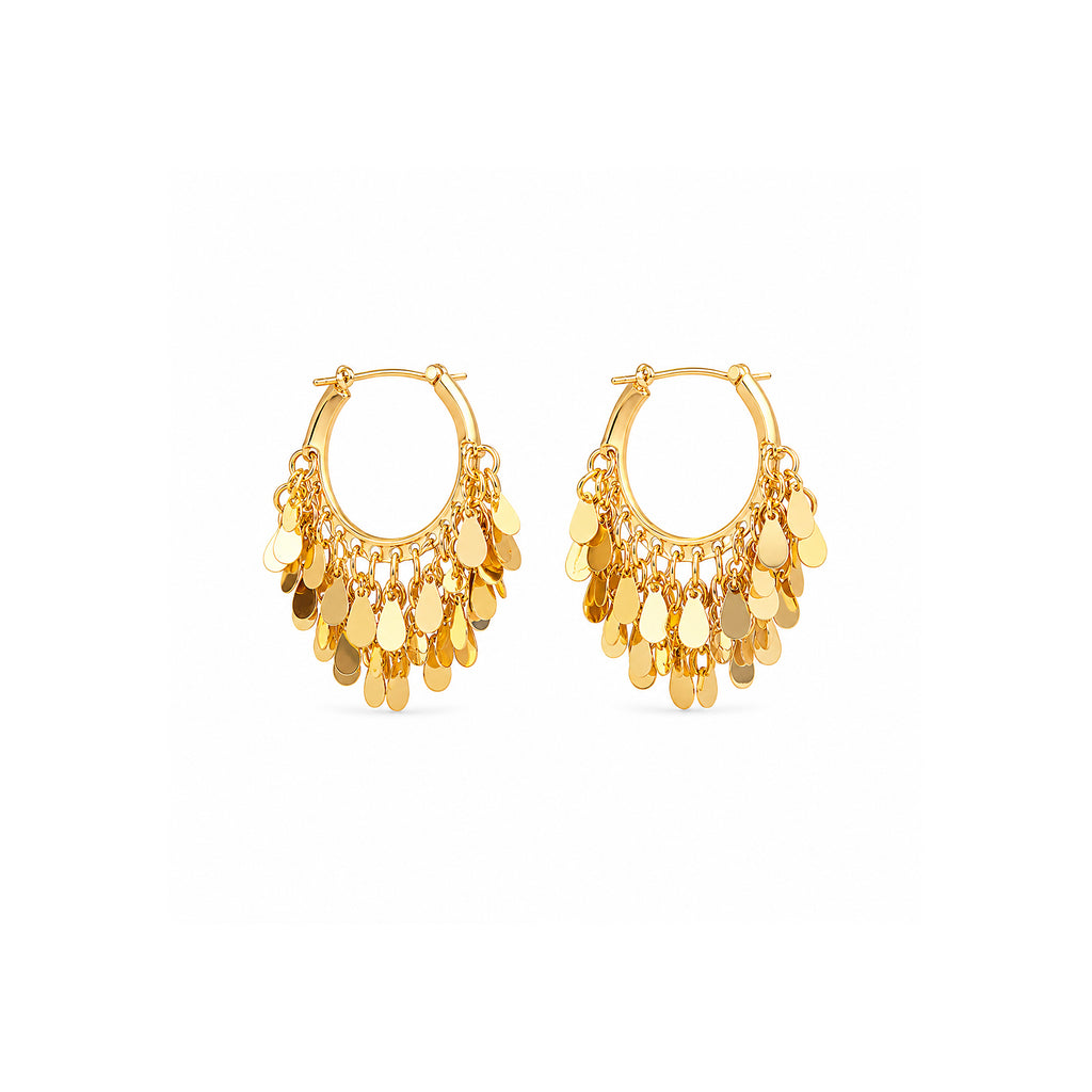 Retro Gold Dangle Hoop Earrings – 22K Gold Plated