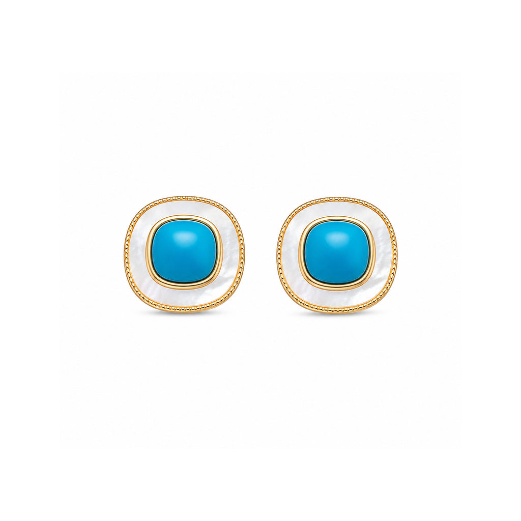 Artisanal Tiger Eye & Enamel Stud Earrings