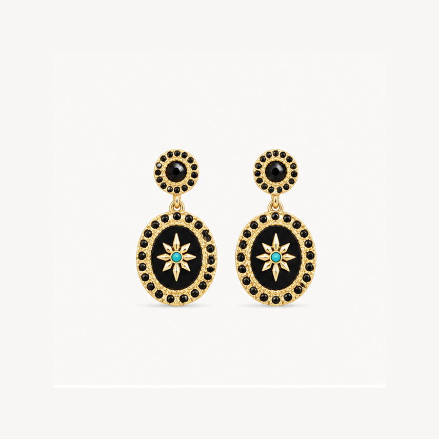 Vintage Black Mirror Medallion Drop Earrings