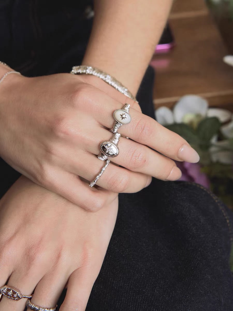 Starlit Texture Ring brushed texture and delicate zircon detail
